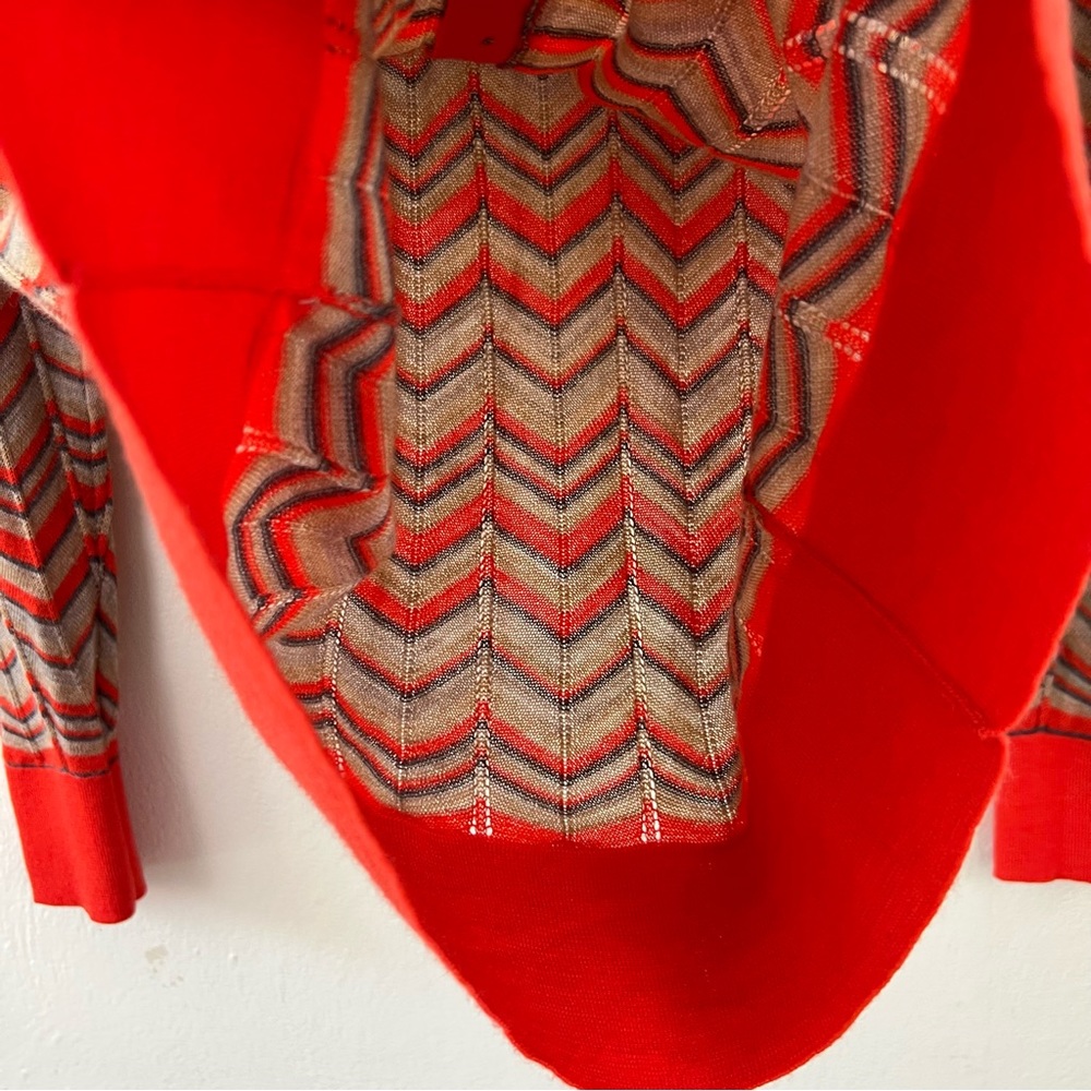 LOFT Orange Wool Blend Chevron Printed Lightweight Buttoned Cardigan Sweater - Picture 6 of 12